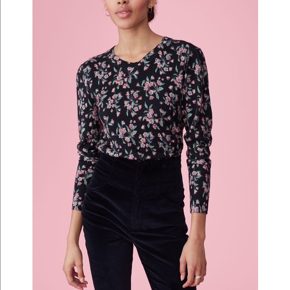 REBECCA TAYLOR Size XS Tilda Floral Wool Crewneck Sweater Lightweight $375 NEW